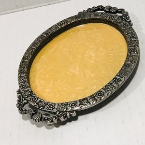 Vintage AXCO Pewter Enamelled Silver Beige Enamel Trinket Dish 5.5”-4”